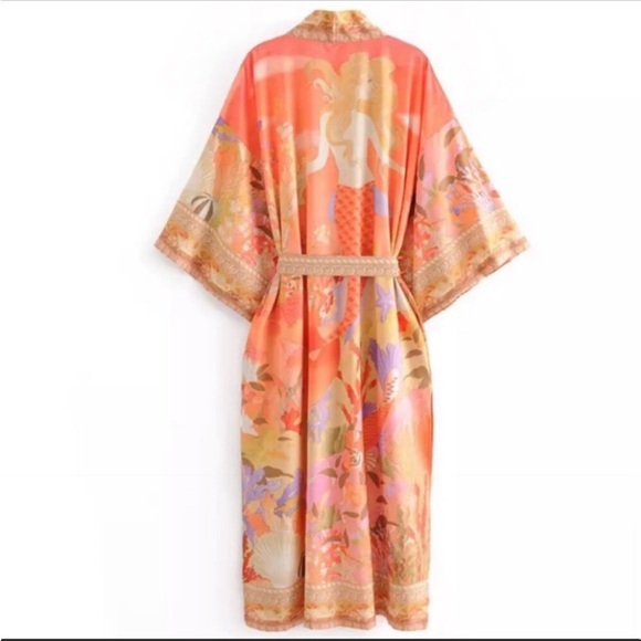 New! Mermaid Gypsy Boho Floral Kimono Duster Robe - Picture 3 of 9